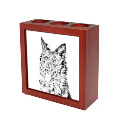 Mudi, wooden stand for candles/pens with the image of a dog !