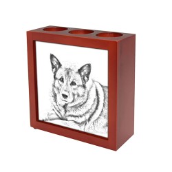 Norwegian Elkhound, wooden stand for candles/pens with the image of a dog !