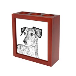 Sloughi, wooden stand for candles/pens with the image of a dog !