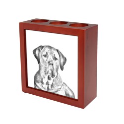 Tosa , portacandele/portapenne di legno con l’immagine di un cane