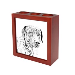 Catahoula Cur, wooden stand for candles/pens with the image of a dog !