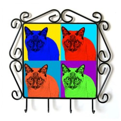 Gato siamés- Percha para ropa con la imagen de gato. Estilo de Andy Warhol