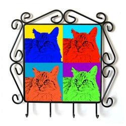 Gato balinés- Percha para ropa con la imagen de gato. Estilo de Andy Warhol