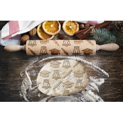 Engraved rolling pin. Original shape. KNOWLEDGE pattern. Laser Engraved for cookies. Decorating roller