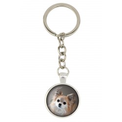 Chihuahua longhaired. Keyring, keychain for dog lovers. Photo jewellery. Men's jewellery. Handmade.
