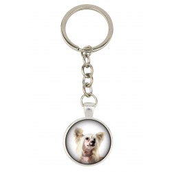 Chinese Crested Dog. Keyring, keychain for dog lovers. Photo jewellery. Men's jewellery. Handmade.