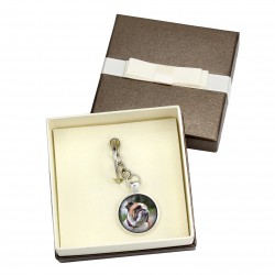 English Bulldog. Keyring, keychain with box for dog lovers. Photo jewellery. Men's jewellery. Handmade.