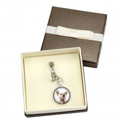 Chinese Crested Dog. Keyring, keychain with box for dog lovers. Photo jewellery. Men's jewellery. Handmade.