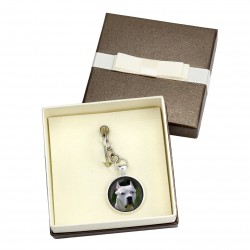 Argentine Dogo. Keyring, keychain with box for dog lovers. Photo jewellery. Men's jewellery. Handmade.