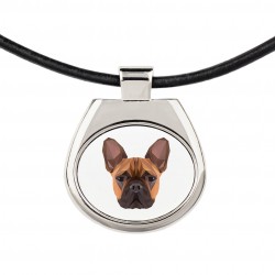 Un collar con un perro Bulldog francés. Una nueva colección con el perro geométrico