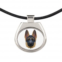 Un collar con un perro Ovejero alemán. Una nueva colección con el perro geométrico