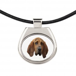 Una collana con un cane Chien de Saint Hubert. Una nuova collezione con il cane geometrico