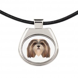 Un collar con un perro Lhasa Apso. Una nueva colección con el perro geométrico