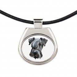 Un collar con un perro Terrier Checo. Una nueva colección con el perro geométrico