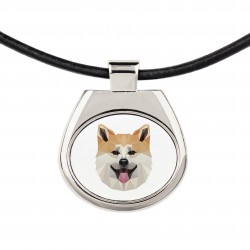 Un collar con un perro Akita Inu. Una nueva colección con el perro geométrico