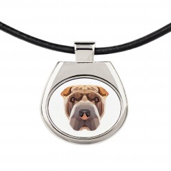 Una collana con un cane Shar Pei. Una nuova collezione con il cane geometrico