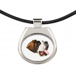Un collar con un perro San bernardo. Una nueva colección con el perro geométrico