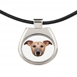 Un collier avec un chien Lévrier Whippet . Une nouvelle collection avec le chien géométrique