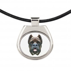 Un collar con un perro Mastín italiano. Una nueva colección con el perro geométrico