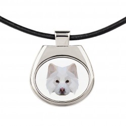 Un collier avec un chien Chien finnois de Laponie. Une nouvelle collection avec le chien géométrique
