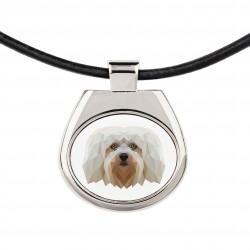 Un collier avec un chien Bichon havanais. Une nouvelle collection avec le chien géométrique