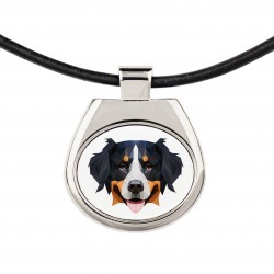 Un collier avec un chien Bouvier bernois. Une nouvelle collection avec le chien géométrique