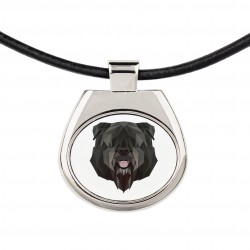 Un collier avec un chien Bouvier des Flandres. Une nouvelle collection avec le chien géométrique