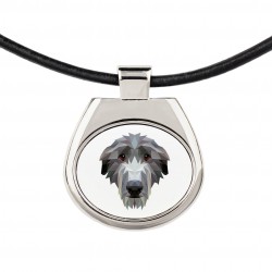 Un collar con un perro Lebrel Escocés. Una nueva colección con el perro geométrico