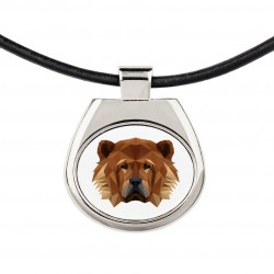 Una collana con un cane Chow chow. Una nuova collezione con il cane geometrico
