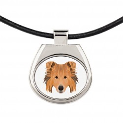 Un collar con un perro Collie. Una nueva colección con el perro geométrico