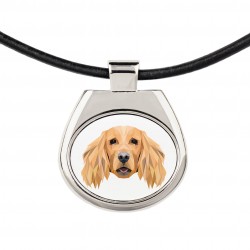 Un collar con un perro Cocker spaniel inglés. Una nueva colección con el perro geométrico