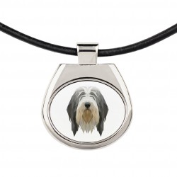 Un collier avec un chien Bearded Collie. Une nouvelle collection avec le chien géométrique