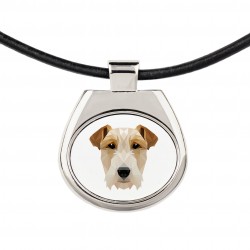 Una collana con un cane Fox Terrier. Una nuova collezione con il cane geometrico