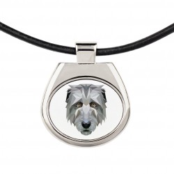 Un collar con un perro Cazador de lobos irlandés. Una nueva colección con el perro geométrico