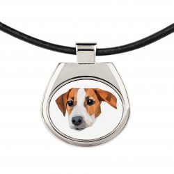 Un collier avec un chien Jack Russell Terrier. Une nouvelle collection avec le chien géométrique
