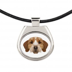 Un collier avec un chien Basset fauve de Bretagne. Une nouvelle collection avec le chien géométrique