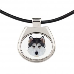 Un collier avec un chien Husky sibérien. Une nouvelle collection avec le chien géométrique