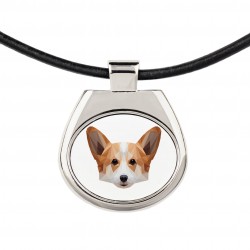 Un collar con un perro Welsh corgi cardigan. Una nueva colección con el perro geométrico