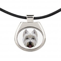 Una collana con un cane West Highland White Terrier. Una nuova collezione con il cane geometrico