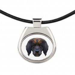 Un collier avec un chien Leoneberg. Une nouvelle collection avec le chien géométrique
