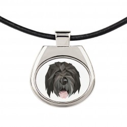 Un collar con un perro Terrier Ruso Negro. Una nueva colección con el perro geométrico