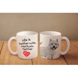 Norwich Terrier - kubek z wizerunkiem psa i napisem "Life is better...". Wysokiej jakości kubek ceramiczny.