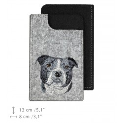Bouledogue américain - Un étui en feutre pour votre téléphone portable avec une image du chien brodée