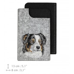 Berger australien - Un étui en feutre pour votre téléphone portable avec une image du chien brodée