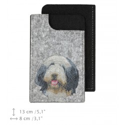 Collie barbudo - Funda de fieltro con la imagen bordada del perro para teléfono.