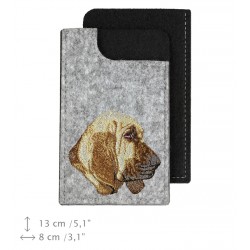 Bloodhound - A felt phone case with an embroidered image of a dog.