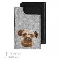 Border Terrier - Filzbeutel für Handy mit einer gestickten Darstellung eines Hundes.