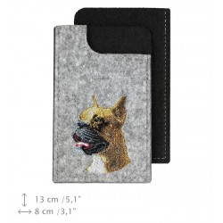 Boxer cropped - A felt phone case with an embroidered image of a dog.