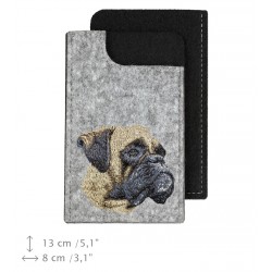 Boxer uncropped - A felt phone case with an embroidered image of a dog.