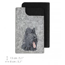 Briard - A felt phone case with an embroidered image of a dog.